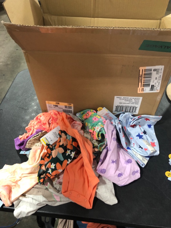 Photo 1 of BOX OF MISC CHILDRENS CLOTHES OF VARIOUS SIZES STYLES AND COLORS SOLD AS IS