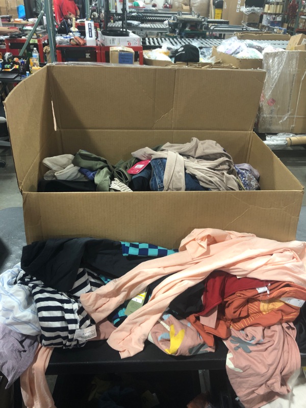 Photo 2 of BOX OF MISCELLANEOUS CLOTHING OF VARIOUS SIZES COLORS AND STYLES SOLD AS IS