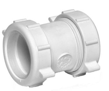 Photo 1 of 1-1/2 in. White Plastic Double Slip-Joint Sink Drain Pipe Connector
