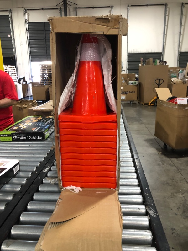 Photo 2 of 12PCS Traffic Safety Cones 18inches with Reflective Collars PVC Unbreakable Orange Construction Come with 64ft Chain and 12pcs Connector Kits for Home Driveway Road Parking