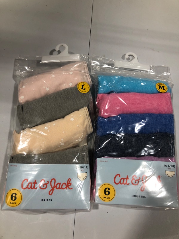 Photo 1 of  2 - Girls' 6pk Heathered Solid Cotton Hipster - Cat & Jack™ size medium and large
 missing 1

