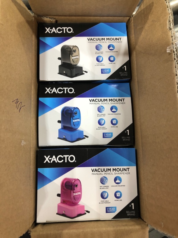 Photo 2 of 3 pack of X-acto Vacuum Mount Manual Pencil Sharpener variety of colors!!