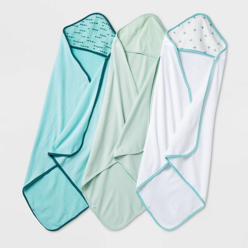 Photo 1 of Baby Boys' Basic Muslin Hooded Towel - Cloud Island™ Mint/Aqua/White
