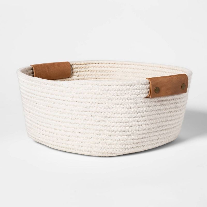 Photo 1 of 13" Decorative Coiled Rope Square Base Tapered Basket Small White - Brightroom