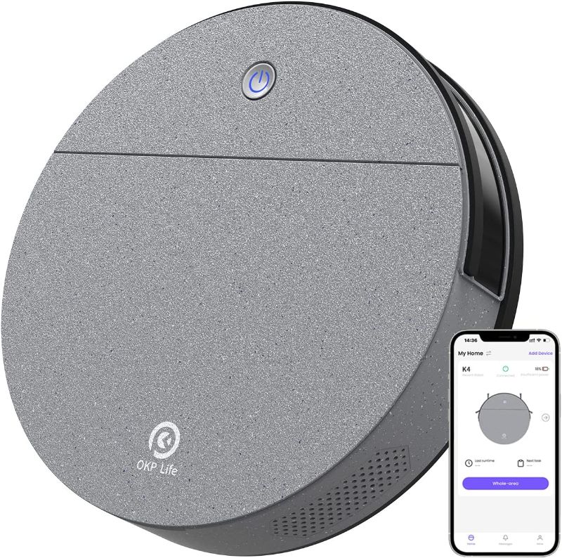 Photo 1 of OKP K4 Robot Vacuum Cleaner, Super-Thin,2200Pa Suction,150Mins Runtime, Self-Charging Robotic Vacuum Cleaner, Work with Voice Controlled for Pet Hair, Carpets
