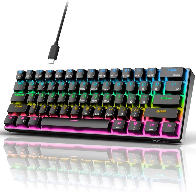 Photo 1 of RK ROYAL KLUDGE RK61 Wired 60% Mechanical Gaming Keyboard RGB Backlit Ultra-Compact Hot Swappable Red Switch Black
