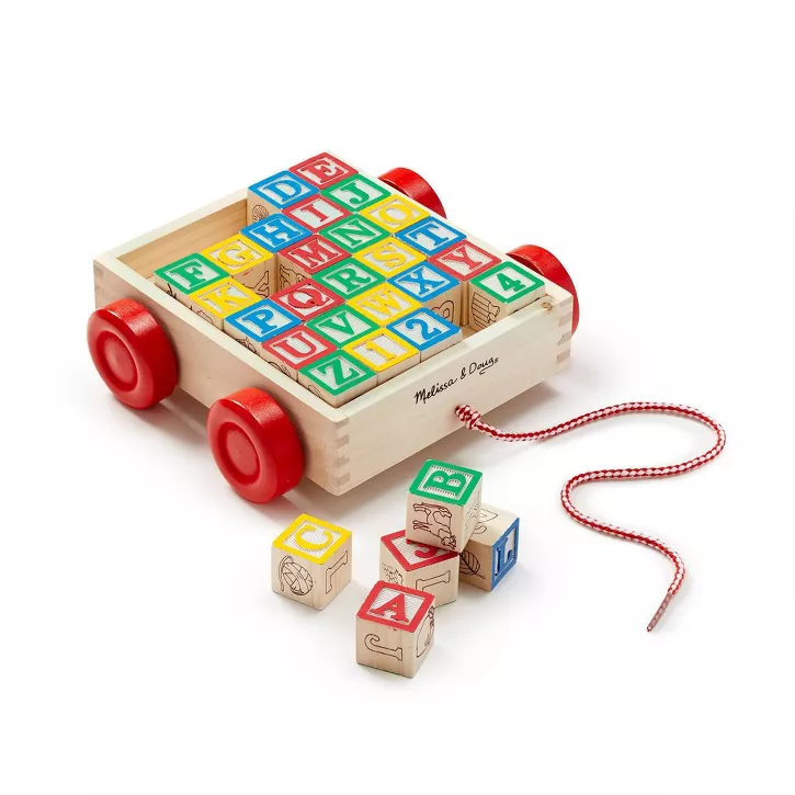 Photo 1 of Melissa & Doug Classic ABC Wooden Block Cart Educational Toy With 30 Solid Wood Blocks

