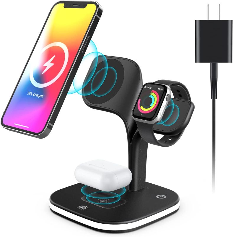 Photo 1 of Magnetic Wireless Charger with LED Lamp for Mag-safe Charger Stand GREENLEMON 15W 3 in 1 Fast Wireless Charging Station 