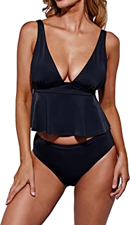 Photo 1 of Beautikini Women Two Piece Swimsuits High Waisted Bikini Teen Ruffle Flounce Tummy Control Bathing Suit (Size L)
