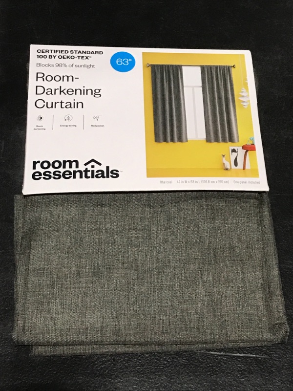 Photo 2 of 63"x42" Heathered Thermal Room Darkening Curtain Panel Dark Gray - Room Essentials™