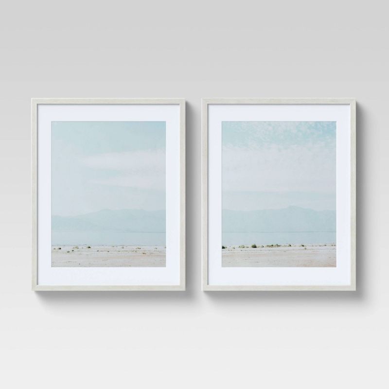 Photo 1 of (Set of 2) 16" X 20" Soft Coastal Matted Print in Pine Frame Wall Canvases Blue - Threshold™
