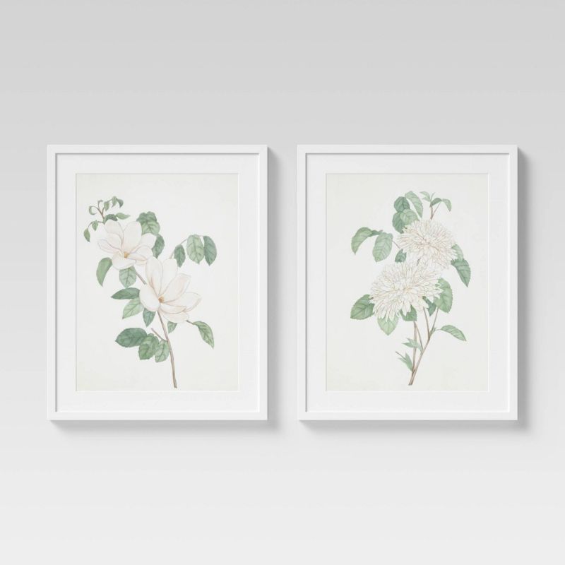 Photo 1 of (Set of 2) 24" X 30" Flowers Framed Wall Art White - Threshold™
