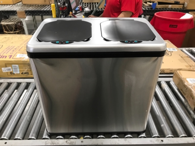 Photo 2 of 16 Gal. Dual-Compartment Stainless Steel Touchless Trash Can and Recycling Bin (8 Gal each)