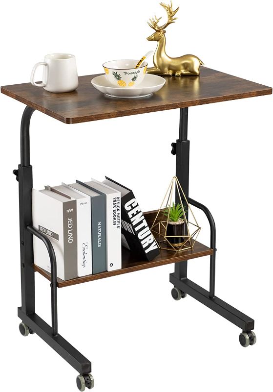 Photo 1 of GAJOO Mobile Side Table Mobile Laptop Desk Cart Tray Table Adjustable Sofa Side Bed Table Portable Desk with Wheels Student Laptop Desk (23.6", Rustic Brown)
