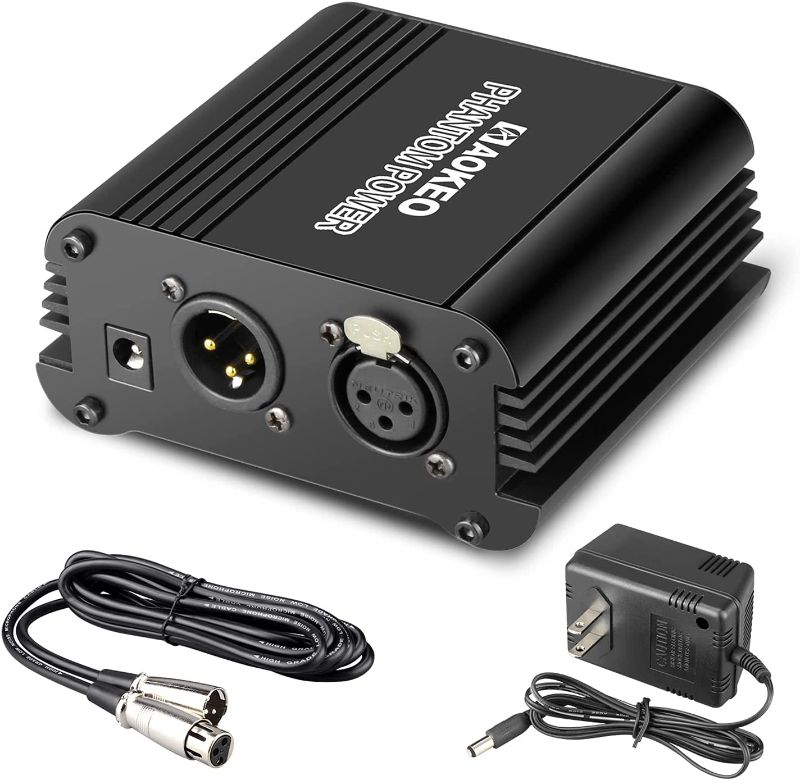 Photo 1 of Aokeo 1-Channel 48V Phantom Power Supply with Adapter, Bonus+XLR 3 Pin Microphone Cable for Any Condenser Microphone Music Recording Equipment
