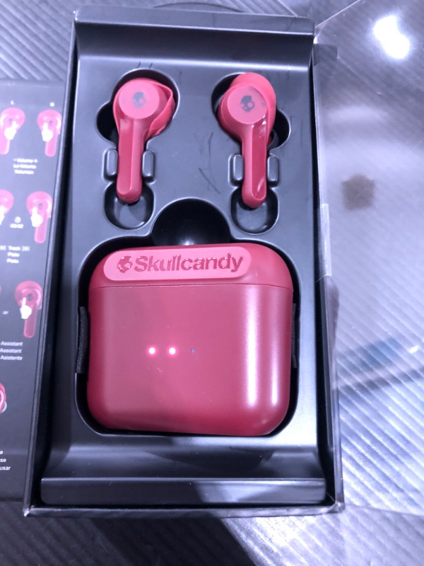 Photo 2 of Skullcandy Bluetooth True Wireless Headphones with Charging Case, Red, S2SSW
