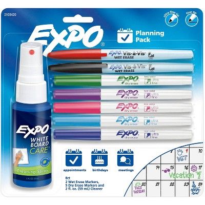 Photo 1 of Expo 8pk Wet  Dry Erase Marker Starter Set with Cleaner  Fine/Ultra Fine Tip Multicolored