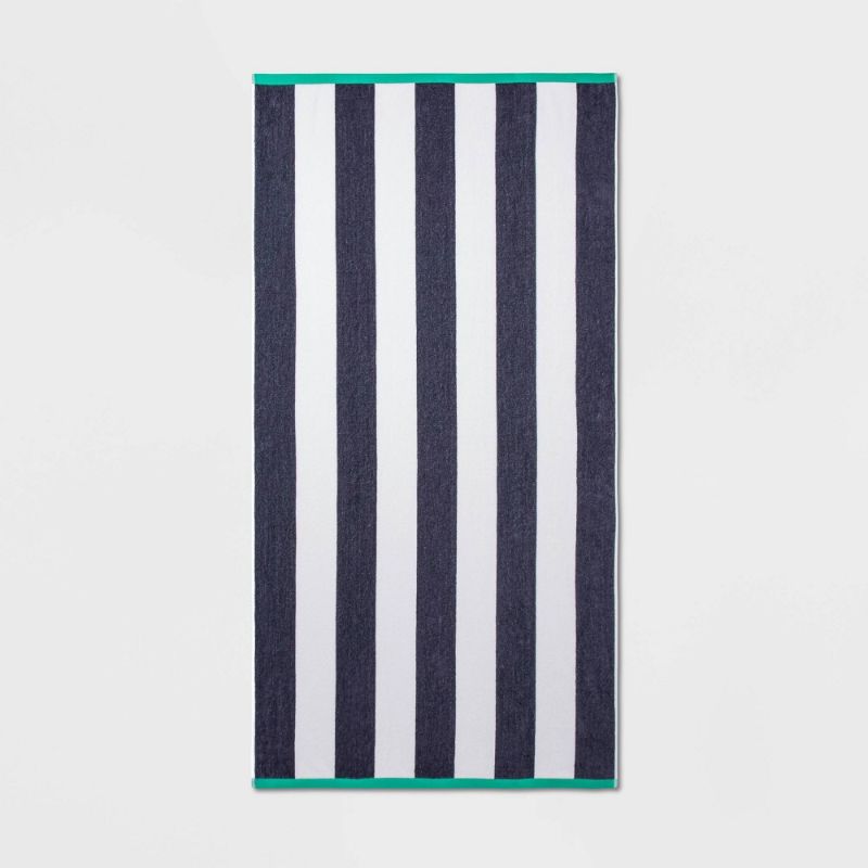 Photo 1 of Reversible Cabana Striped Beach Towel Navy/Green - Sun Squad
