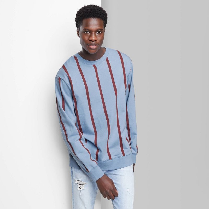 Photo 1 of Men's Regular Fit Crewneck Pullover Sweatshirt - Original Use Light Blue/Striped M
