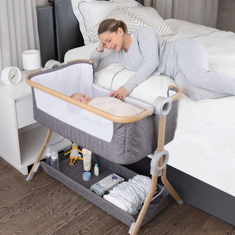 Photo 1 of Baby Bassinet, Bedside Sleeper for Baby, Easy Folding Portable Crib with Storage Basket for Newborn, Bedside Bassinet, Comfy Mattress/Travel Bag Included
