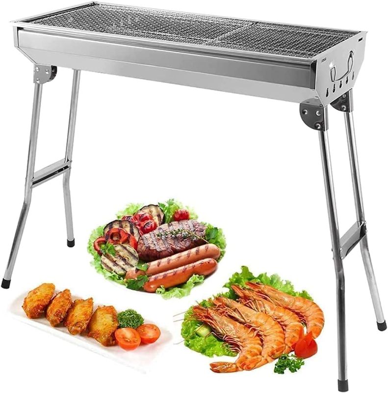 Photo 1 of Charcoal Grill, Stainless Steel Camping Grill, Portable BBQ Grill Large Folding Barbecue Grill, Hibachi Grill for Outdoor Picnic, Patio, Garden Backyard & Camping, Suitable for 6 to 13 people
