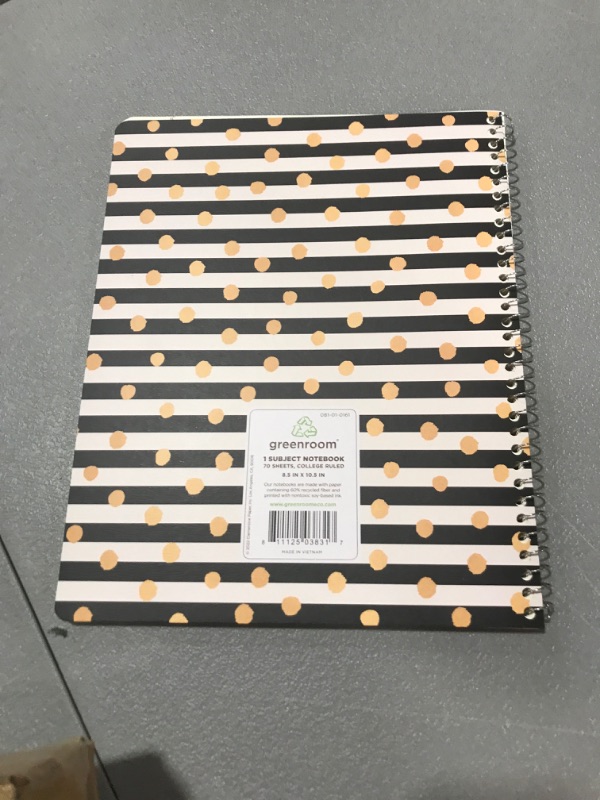 Photo 2 of PACK OF 6 College Ruled 1 Subject Spiral Notebook Confetti Stripe Black Stripes/Dots - Greenroom
