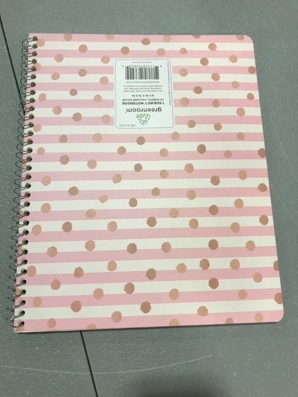 Photo 2 of PACK OF 6 College Ruled 1 Subject Spiral Notebook Confetti Pink Stripes/Dots - Greenroom
