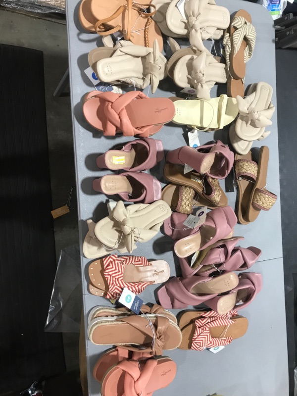 Photo 1 of box lot - BUNDLE OF WOMANS SANDALS VARIOUS SIZES , VARIOUS STYLES 
