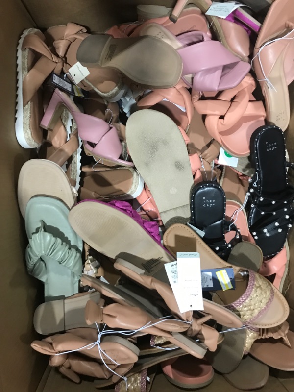 Photo 1 of BOX LOT - WOMANS SANDALS VARIOUS STYLES AND SIZES ITEMS COME AS IS 