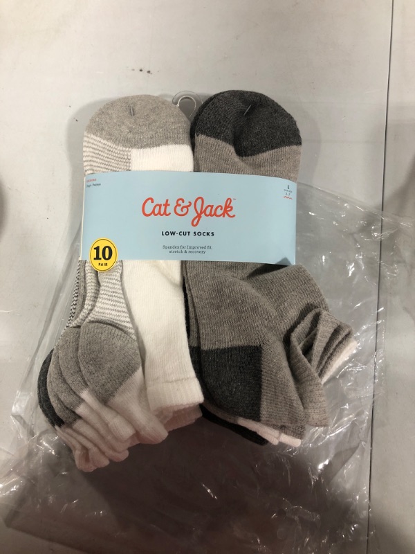 Photo 2 of Boys' 10pk Ow Cut Socks - Cat & Jack  White/Gray/Back SIZE LARGE 3-7
