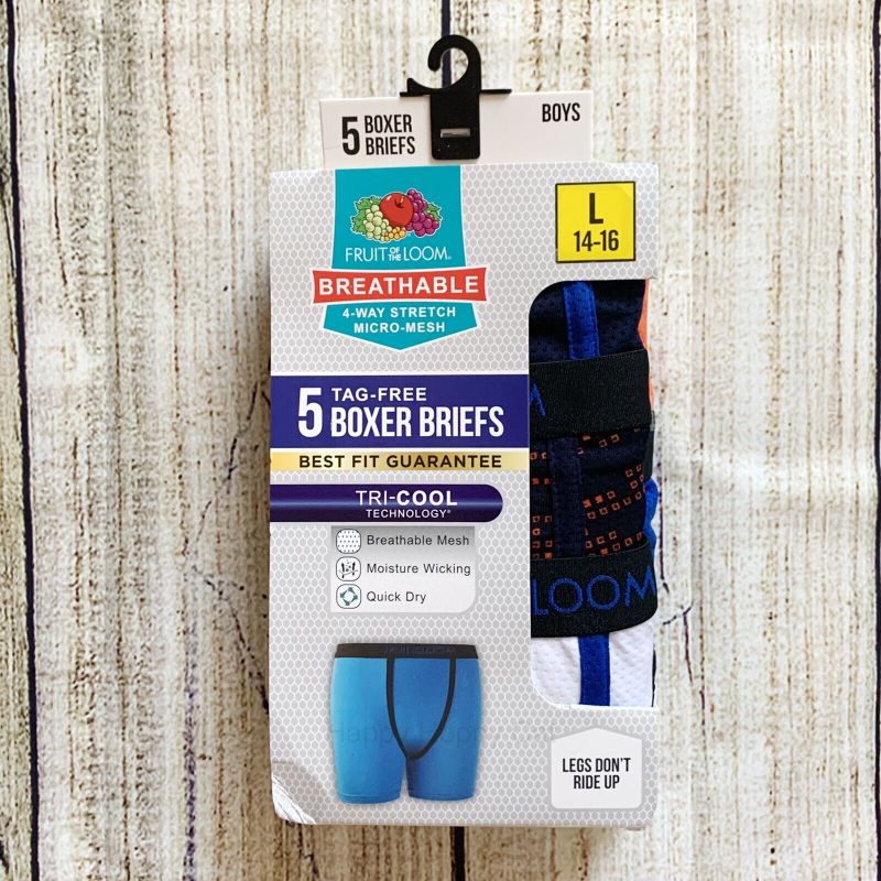 Photo 1 of Fruit of the Loom Boys Large Boxer Briefs 5 Pk Breathable Tri-Cool Tech
