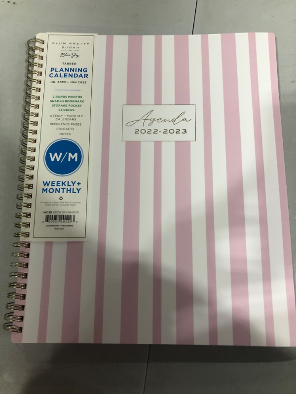 Photo 2 of 2022-23 Academic Planner Weekly/Monthly Sugar 5"x8" Asymmetrical Vertical Stripes Pink - Blue Sky

