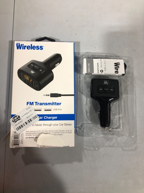 Photo 2 of Just Wireless FM Transmitter (3.5mm) with 2.4A/12W 2-Port USB Car Charger - Black

