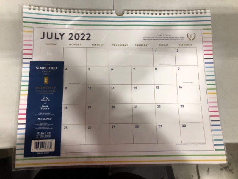Photo 2 of AT-A-GLANCE 2023 Wall Calendar, Simplified by Emily Ley, 15" x 12", Medium, Monthly, Happy Stripe JULY 2022- JUNE 2023