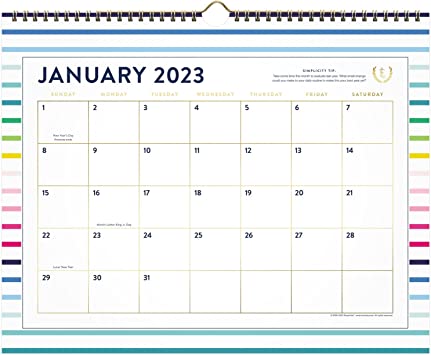 Photo 1 of AT-A-GLANCE 2023 Wall Calendar, Simplified by Emily Ley, 15" x 12", Medium, Monthly, Happy Stripe JULY 2022- JUNE 2023