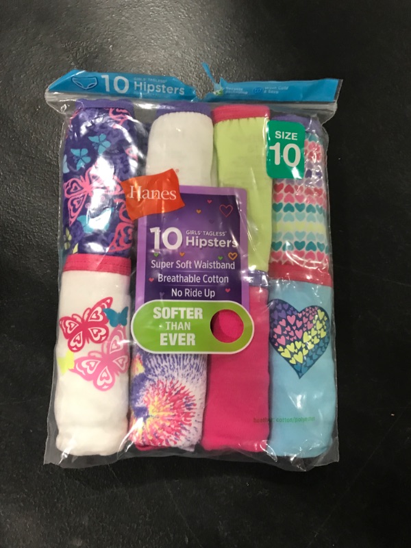 Photo 2 of [Size 10] Hanes Girls Cotton Hipsters 10-Pack