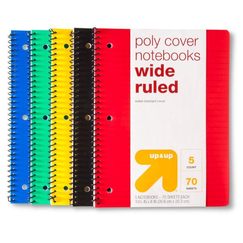 Photo 1 of 2- 5pk 1 Subject Wide Ruled Spiral Notebooks - up & up™

