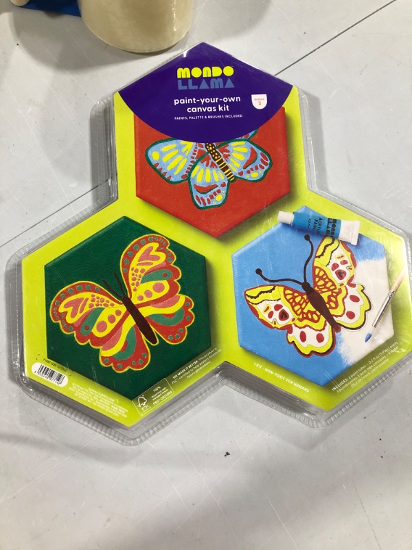 Photo 1 of 3ct Paint-Your-Own Hexagon Canvas Kit Butterfly - Mondo Llama™
