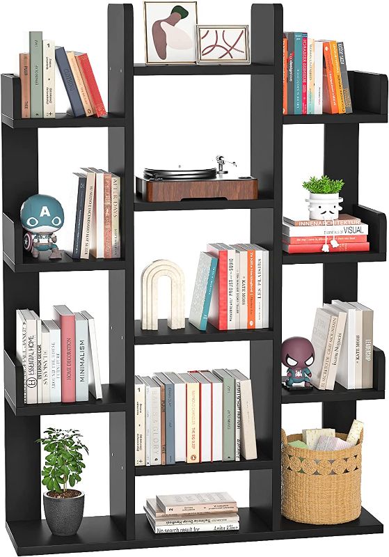 Photo 1 of Aheaplus Bookshelf, Tree-Shaped Bookcase Storage Shelf with 13 compartments, Books Organizer Display Cube Shelves, Industrial Free Floor Standing Wood Open Bookshelves, Black
