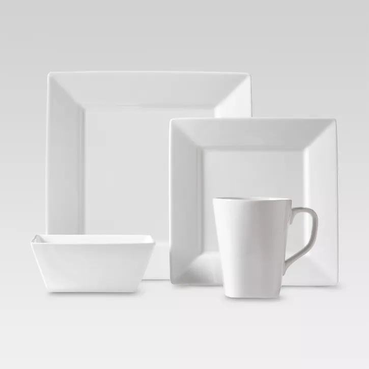 Photo 1 of 16pc Porcelain Square Dinnerware Set White - Threshold™

