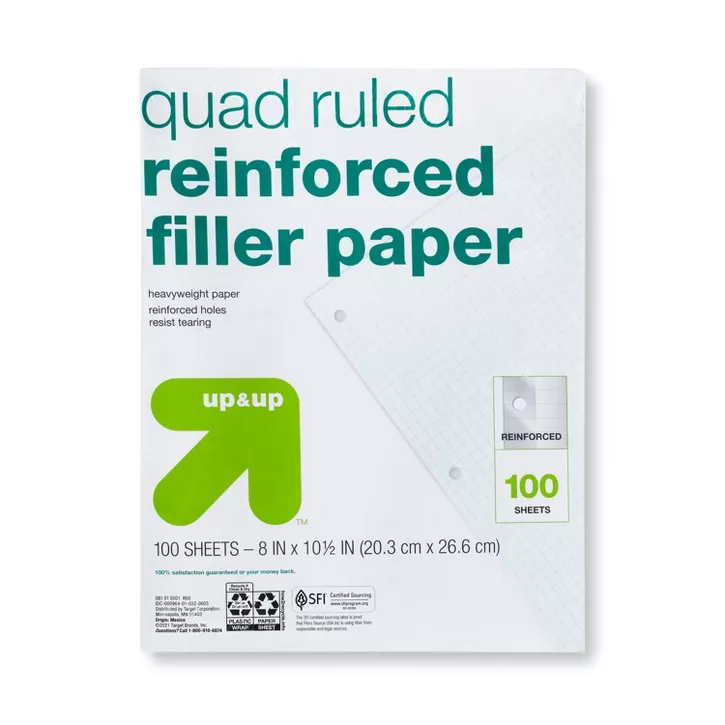 Photo 1 of 10PACK 100ct Quad Ruled Filler Paper Reinforced - up & up
