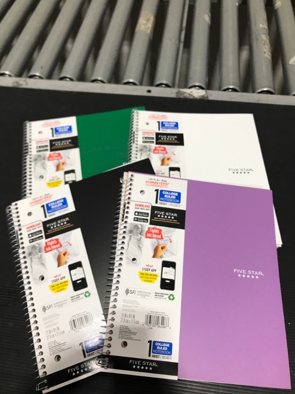 Photo 1 of 4 PACK Five Star 06206 Wirebound Notebook- College Rule- Letter- White- 100 Sheets/Pad- COLORS VARY 
