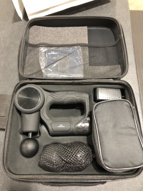 Photo 1 of CHIROGUN Massage Gun, Deep Tissue Percussion Muscle Massager Gun, Muscle Massage Gun - Excellent Men's Gift (Chirogun Specular Black). OPEN BOX. 
