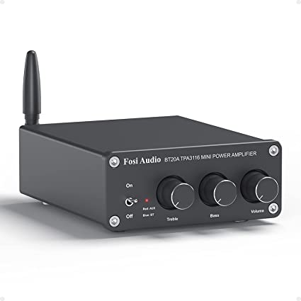 Photo 1 of Fosi Audio BT20A Bluetooth 5.0 Stereo Audio 2 Channel Amplifier Receiver Mini Hi-Fi Class D Integrated Amp 2.0 CH for Home Speakers 100W x 2 with Bass and Treble Control TPA3116 (with Power Supply). OPEN BOX. PRIOR USE. 
