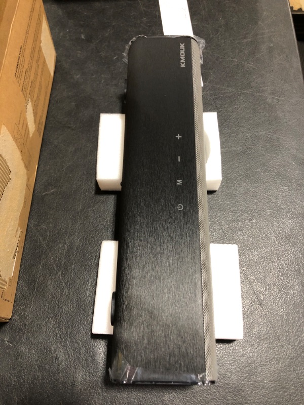Photo 1 of Soundbar, KMOUK Sound Bar for Small TV, Bluetooth 5.0, Mini Sound bar for PC/Home Theater, 2.0 Channel, 3 Equalizer Mode Audio, Optical/Aux/RCA Connection, Wired Gaming Speaker with 3D Surround Sound. OPEN BOX. 
