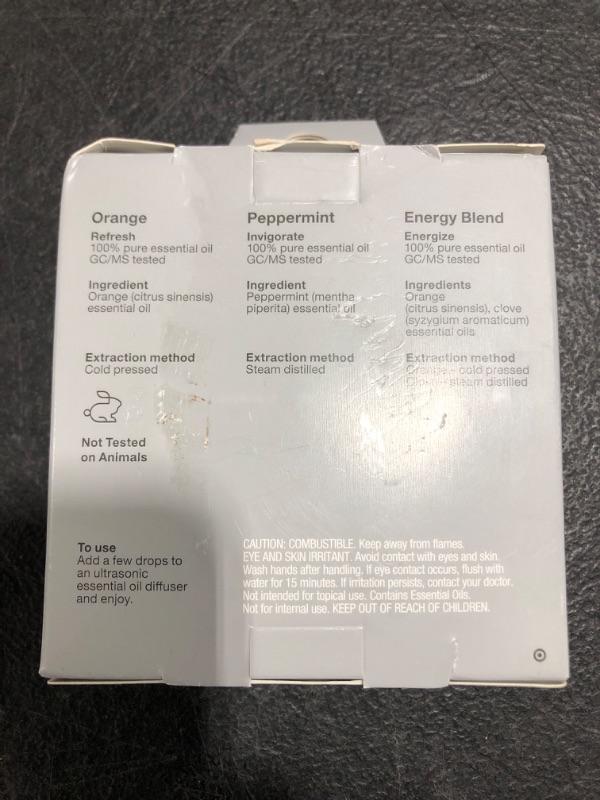 Photo 1 of .33 Fl Oz 3pk Essential Oil Energizing Set Orange/Peppermint/Energy Blend - Made by Design
