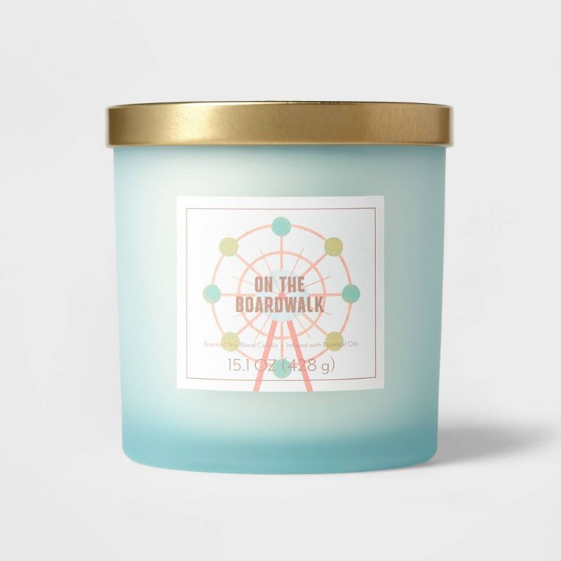 Photo 1 of 15oz Lidded Glass Jar 2-Wick Candle Ferris Wheel Graphic Label on the Boardwalk Light Mint Green - Opalhouse™
