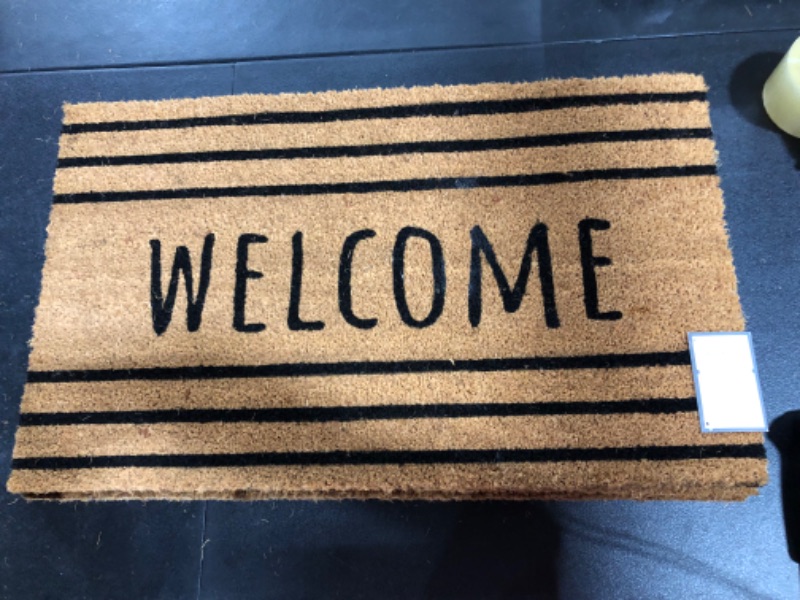 Photo 2 of 16 x 26 Outdoor Stripe Welcome Door Mat Black - Threshold