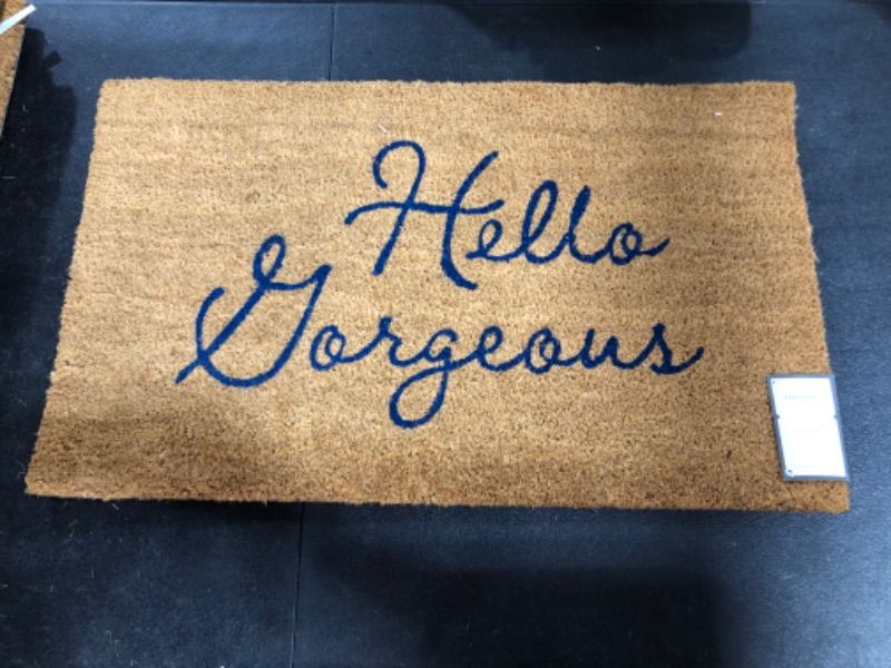 Photo 2 of 16x26 Hello Gorgeous Doormat Dark Blue/Brown - Threshold