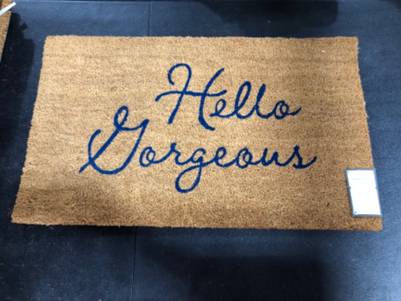 Photo 1 of 16x26 Hello Gorgeous Doormat Dark Blue/Brown - Threshold